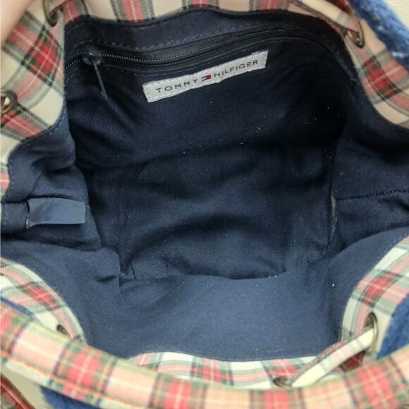 Vintage Tommy Hilfiger Plaid Drawstring Bucket Bag Shoulder Y2K Purse Red White - Picture 6 of 10